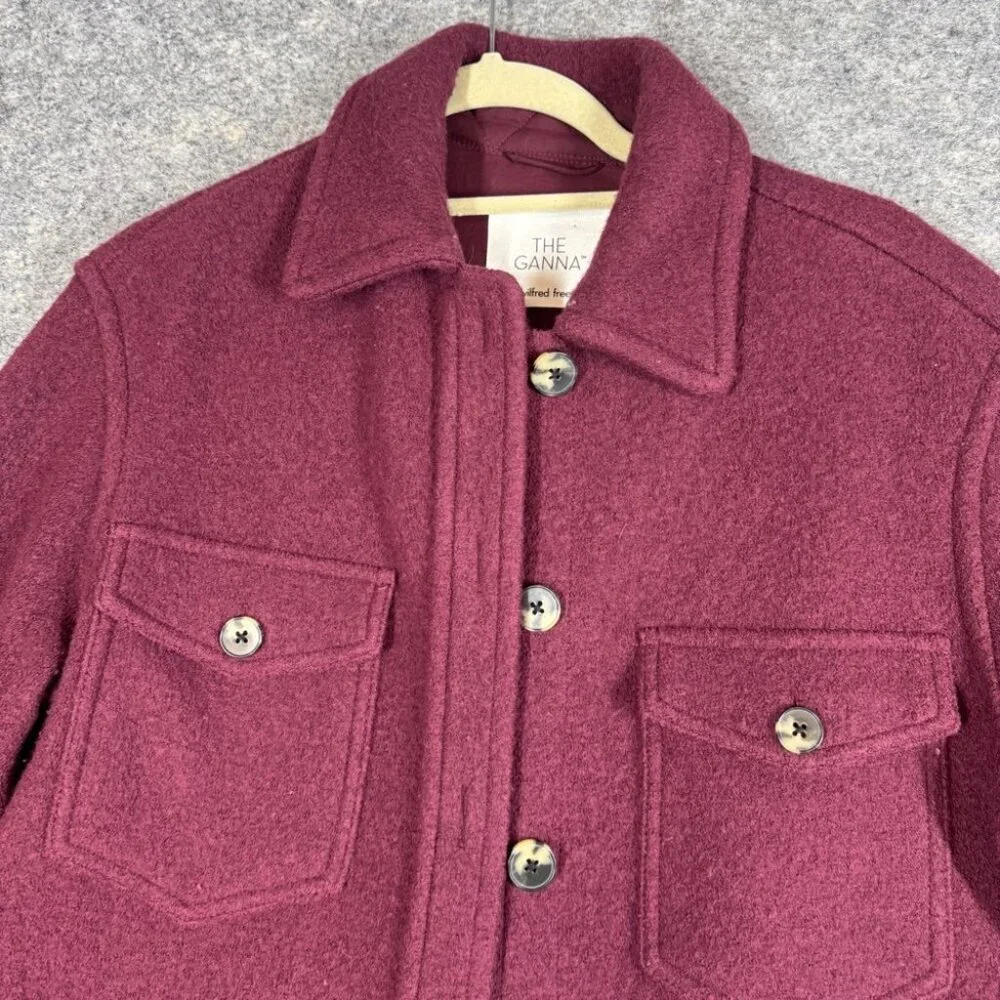 Wilfred Free The Ganna Burgundy Merino Wool Shirt Jacket XS Cozy Shacket